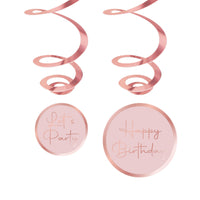 Rosé Celebration "Happy Birthday" Spiral Hanging Decorations, 6 Count