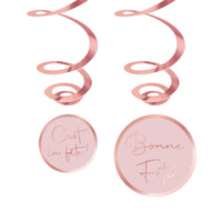 Rosé Celebration "Bonne Fête" Spiral Hanging Decorations, 6 Count