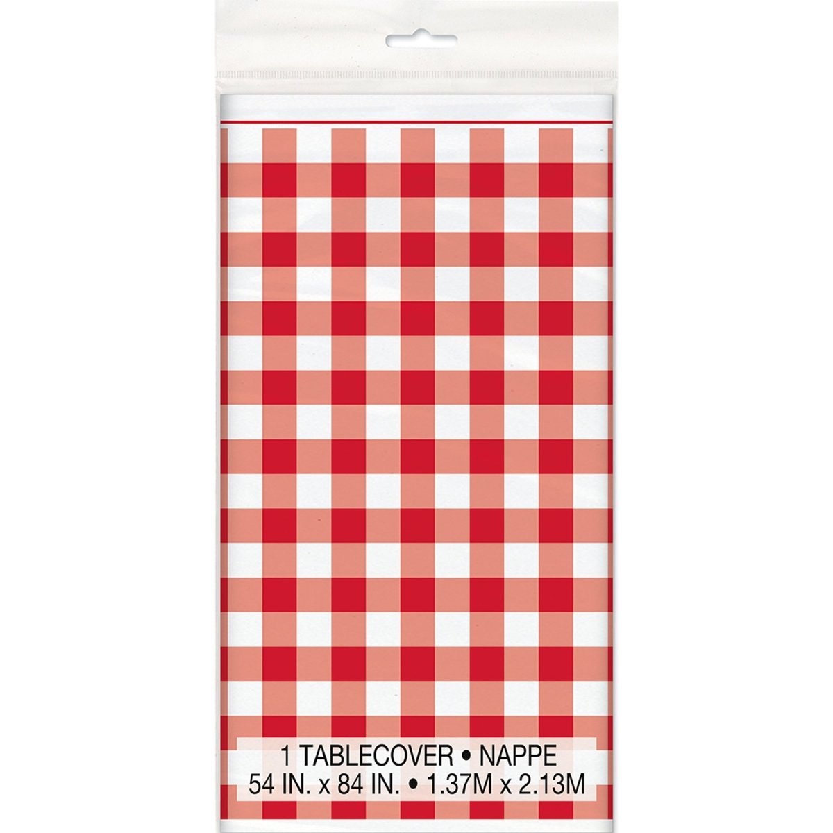 Nappe de table rectangulaire en plastique vichy rouge, 54 x 84 pouces, 1 unité