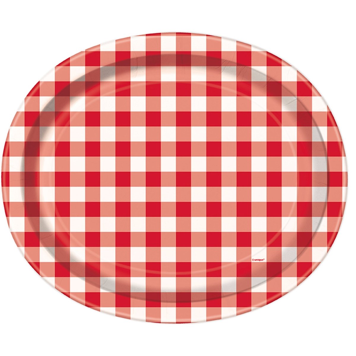 Grandes assiettes ovales en papier vichy rouge, 8 unités