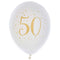 SANTEX Age Specific Birthday White and Gold 50th Birthday Latex Balloons, 12 Inches, 6 Count 3660380050971