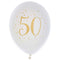 SANTEX Age Specific Birthday White and Gold 50th Birthday Latex Balloons, 12 Inches, 6 Count 3660380050971