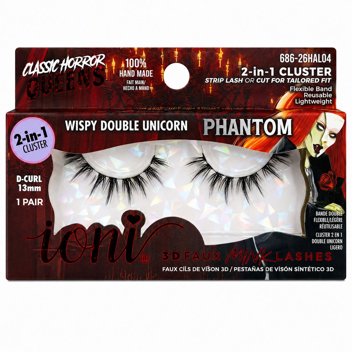 Phantom Wispy Double Unicorn 2-in-1 Eyelashes, Classic Horror Queens Eyelashes, 1 Count