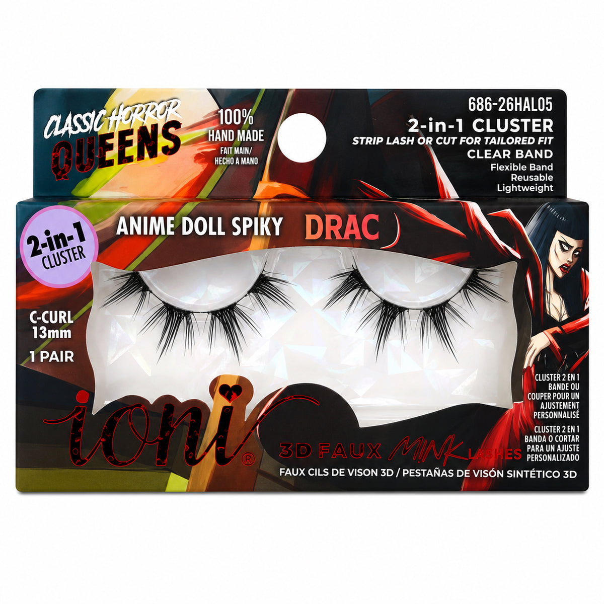 Drac Anime Doll Spiky 2-in-1 Eyelashes, Classic Horror Queens Eyelashes, 1 Count