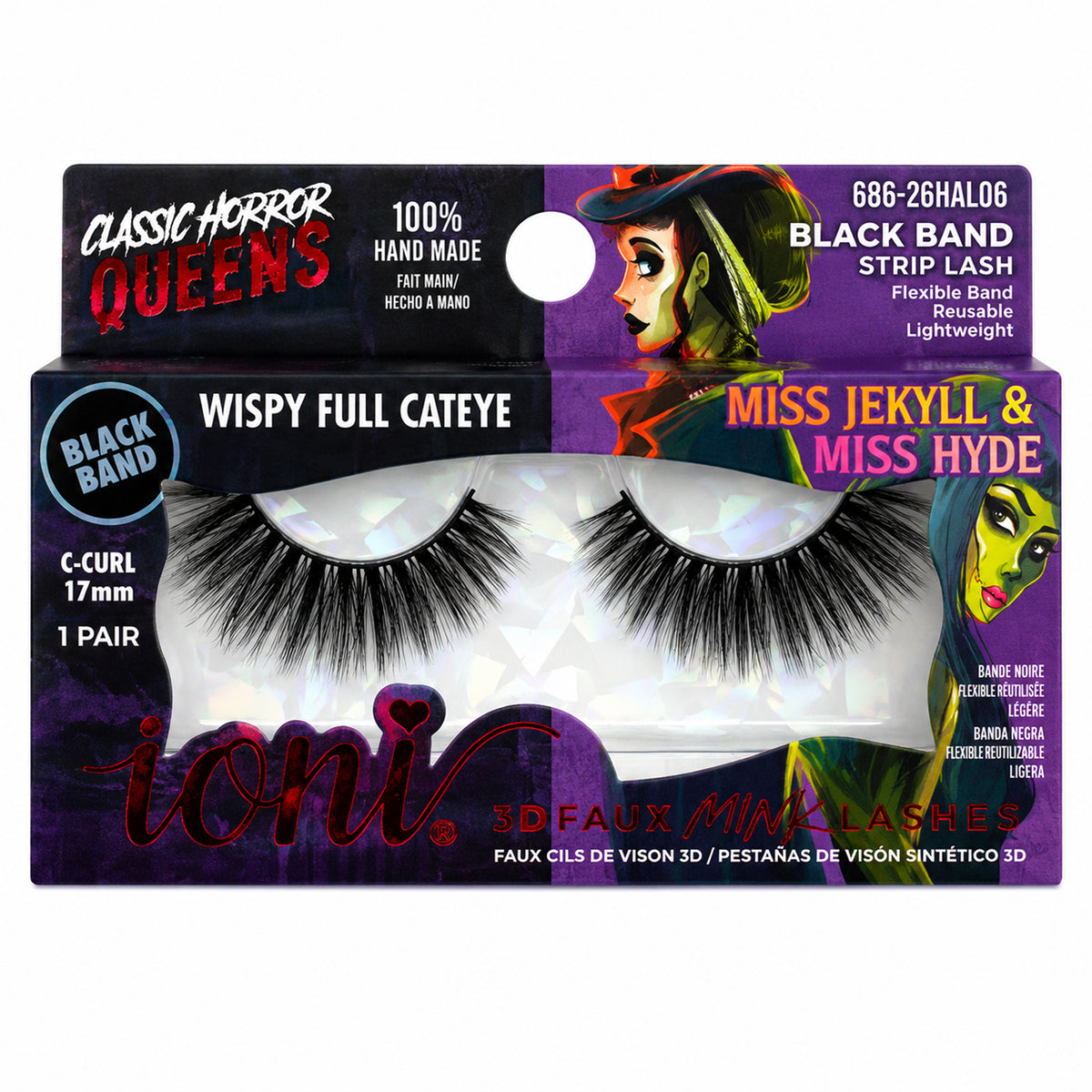 Miss Jekyll & Miss Hyde Wispy Full Cateye Eyelashes, Classic Horror Queens Eyelashes, 1 Count