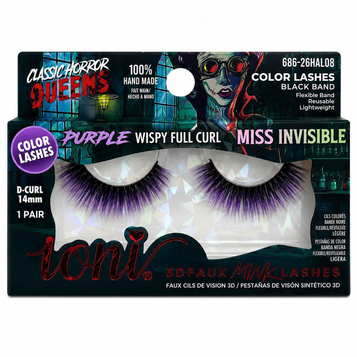 Miss Invisible Purple Wispy Full Curl Eyelashes, Classic Horror Queens Eyelashes, 1 Count
