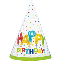 Bright Happy Birthday Paper Party Hats, 8 Count
