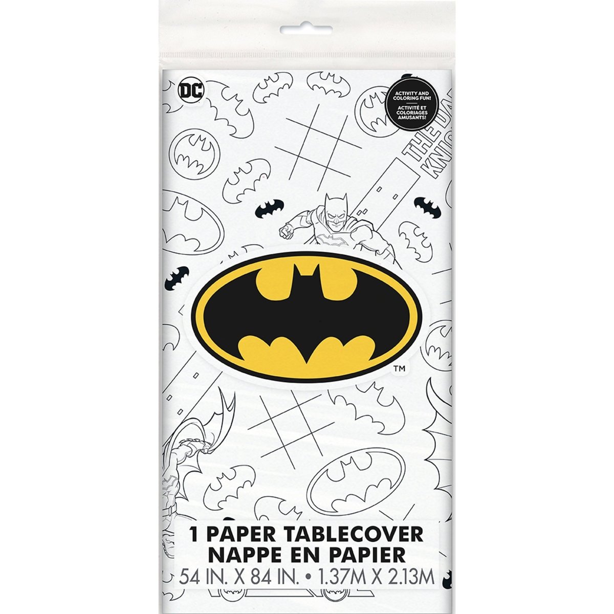 Nappe à colorier rectangulaire en papier Batman pour anniversaire, 54 x 84 pouces, 1 unité