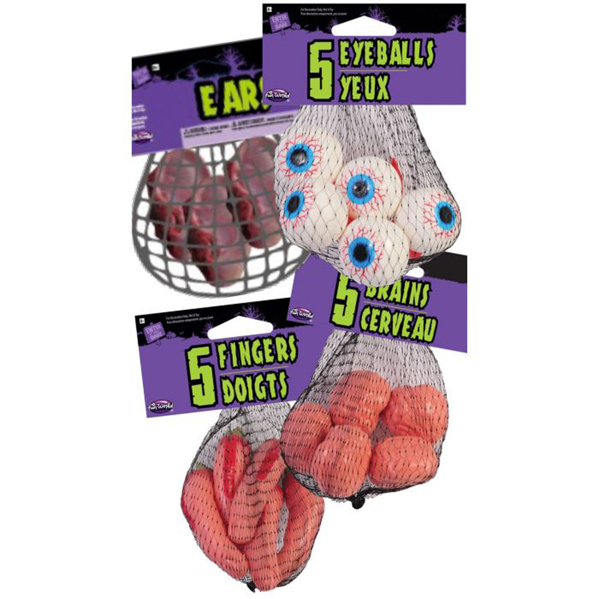 Sac en filet de fausses parties du corps, décoration d’Halloween, Assortiment, 1 unité