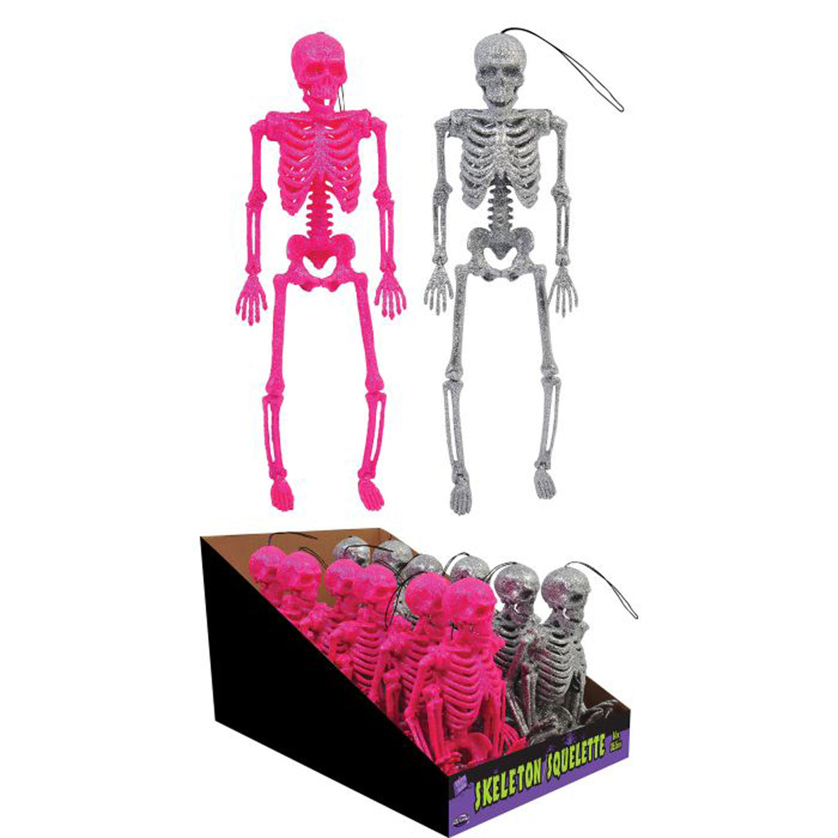 Squelette pailleté, décoration d’Halloween à suspendre, 14 pouces, Assortiment, 1 unité