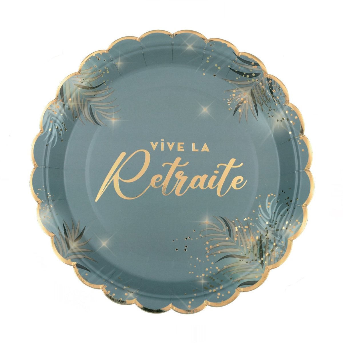 Grandes assiettes en papier festonnées 'Retraite Dorée Céladon', 9 pouces, 6 unités