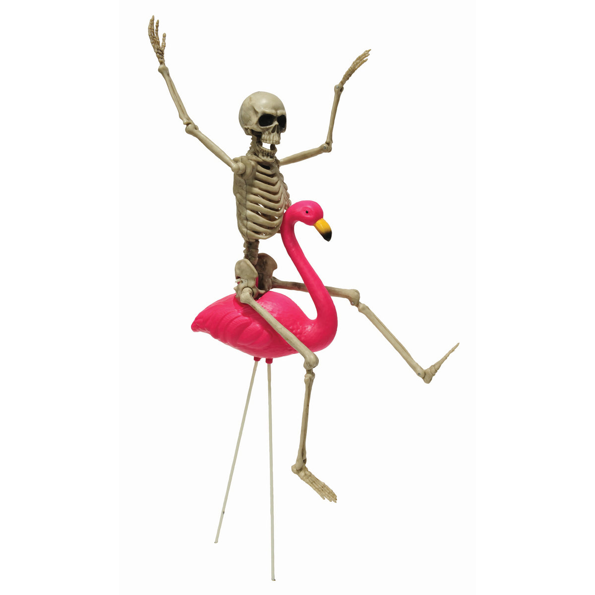 Décorations d’Halloween flamants roses avec squelettes cavaliers, 2 unités