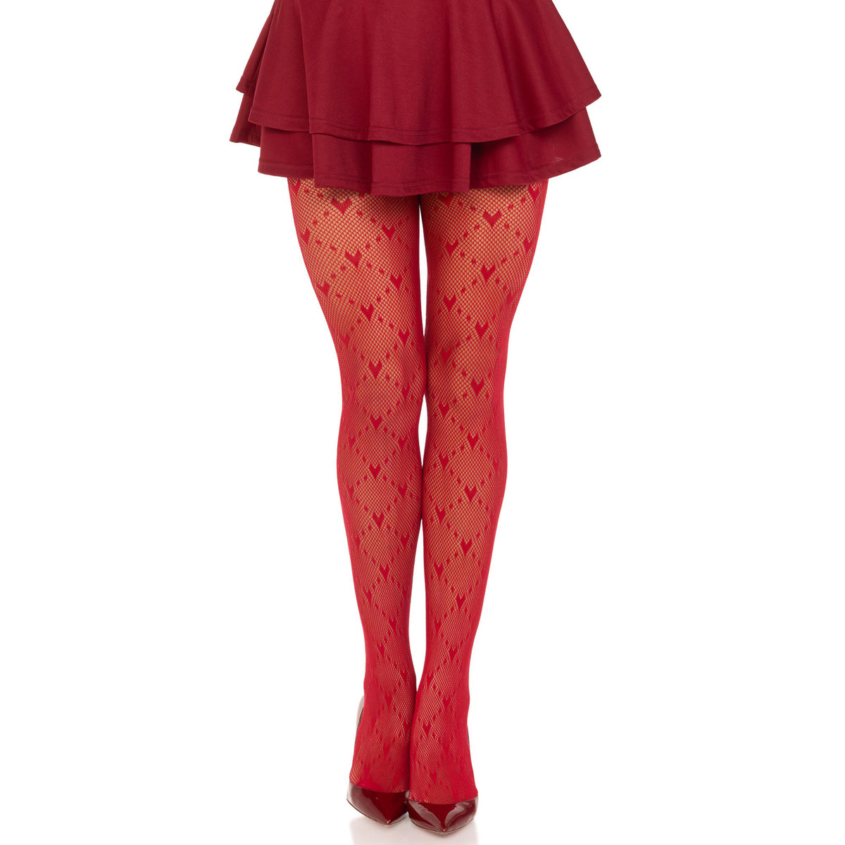 Red Love Struck Heart Net Tights for Adults