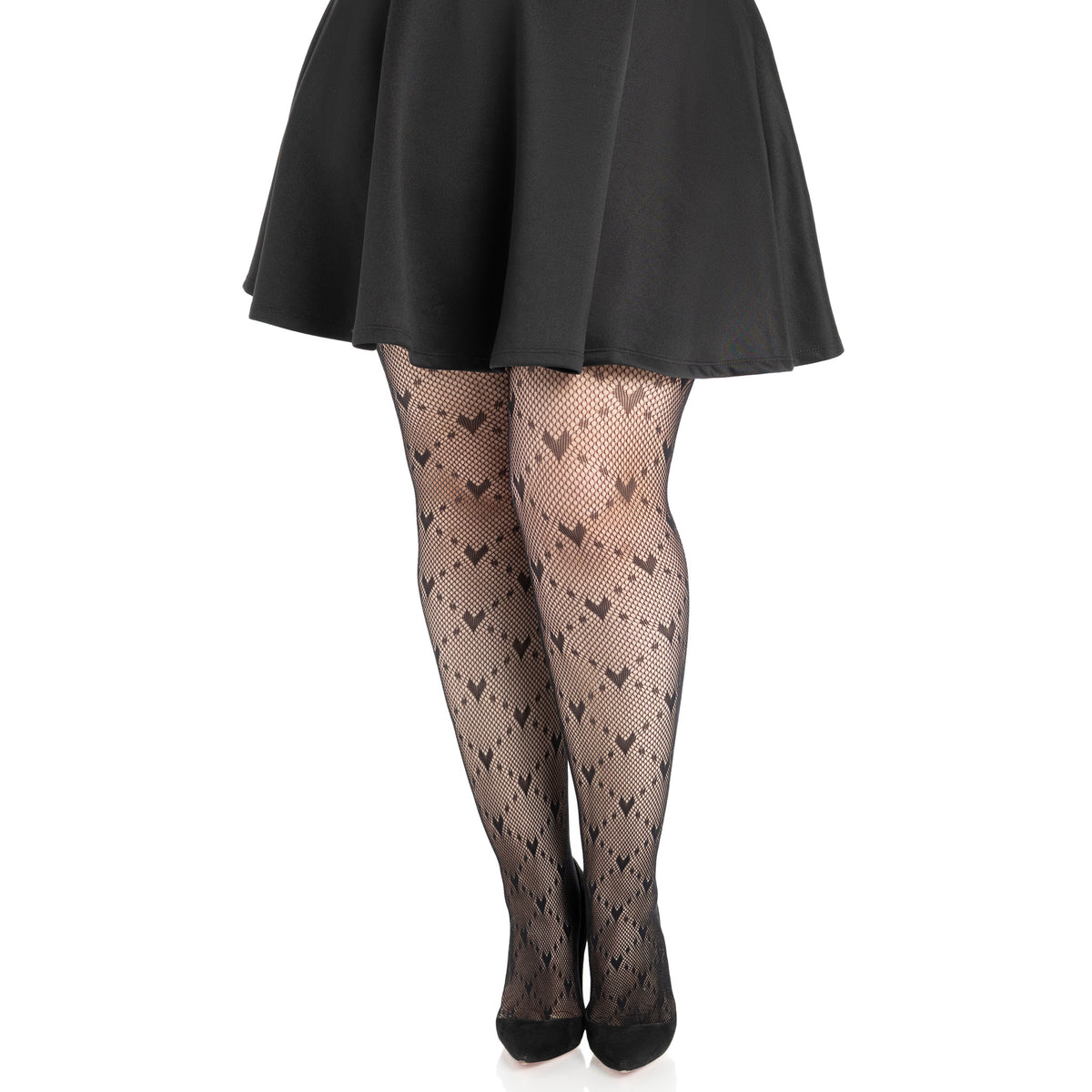 Black Plus Size Love Struck Heart Net Tights for Adults
