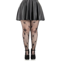 Black Plus Size Star Net Tights for Adults