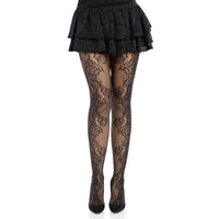 Black Fleurine Eyelet Lace Tights for Adults