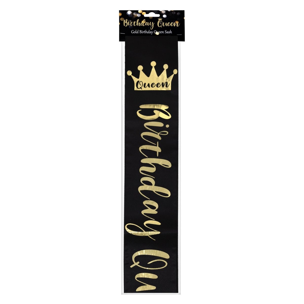 Black 'Birthday Queen' Sash with Gold Lettering, 1 Count