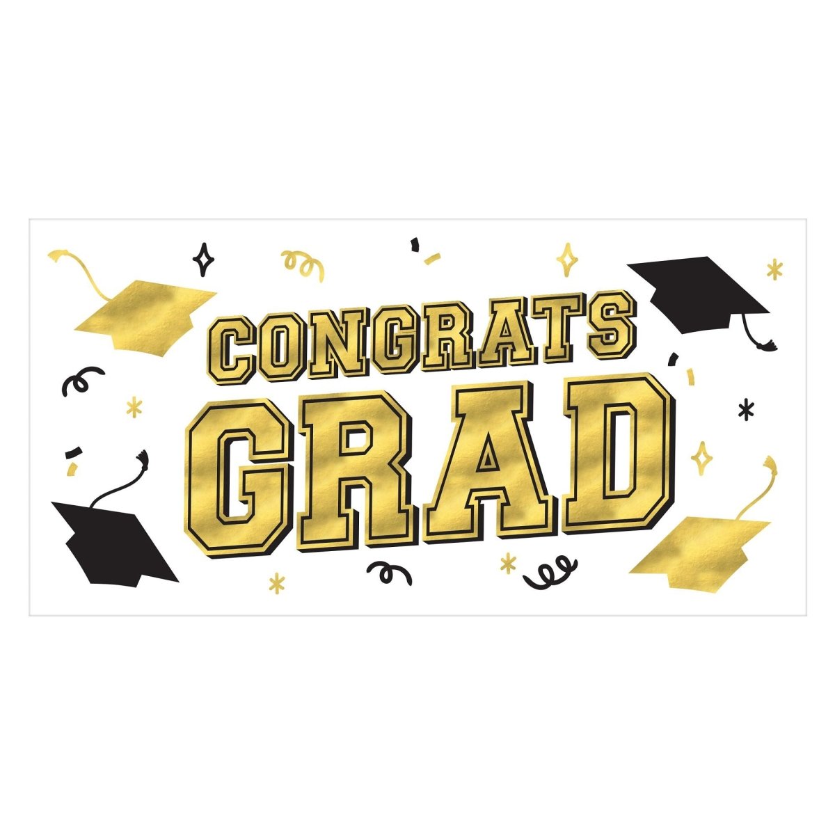 Grande bannière de Congrats Grad, noir et doré, 1 unité