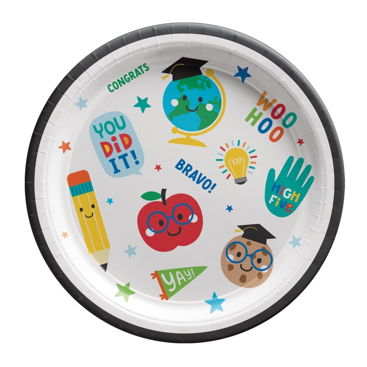 Grandes assiettes rondes en papier de Graduation Amusante, 9 pouces, 8 unités