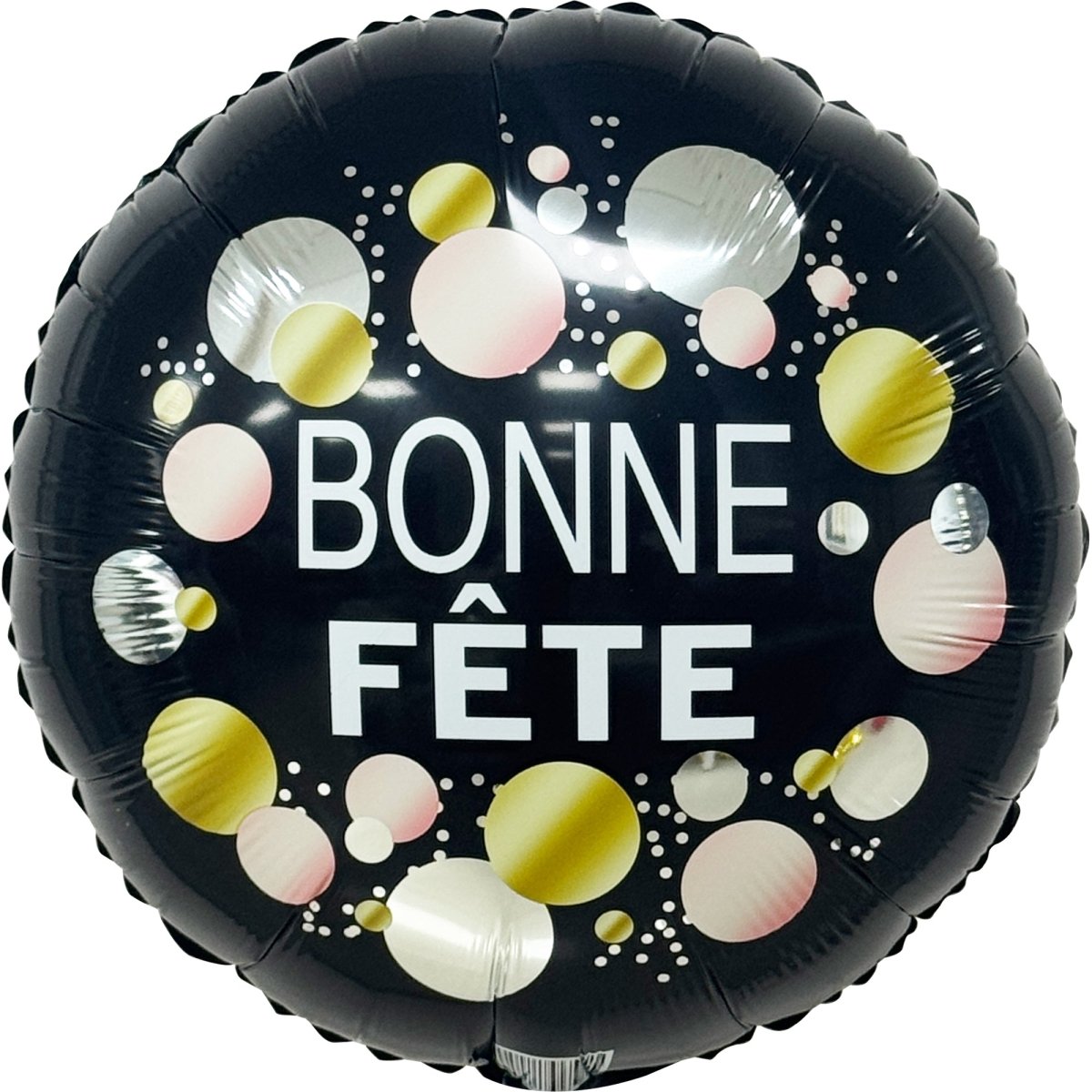 Ballon mylar rond "Bonne Fête" chic, noir, doré, argenté et rose doré, 18 pouces, 1 unité