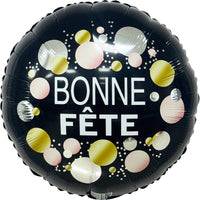 Chic "Bonne Fête" Round Foil Balloon, Black, Gold, Silver and Rose Gold, 18 Inches, 1 Count