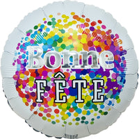 Ballon mylar rond "Bonne Fête" à confettis arc-en-ciel, 18 pouces, 1 unité
