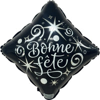 Ballon mylar carré "Bonne Fête" chic, noir et argenté, 18 pouces, 1 unité