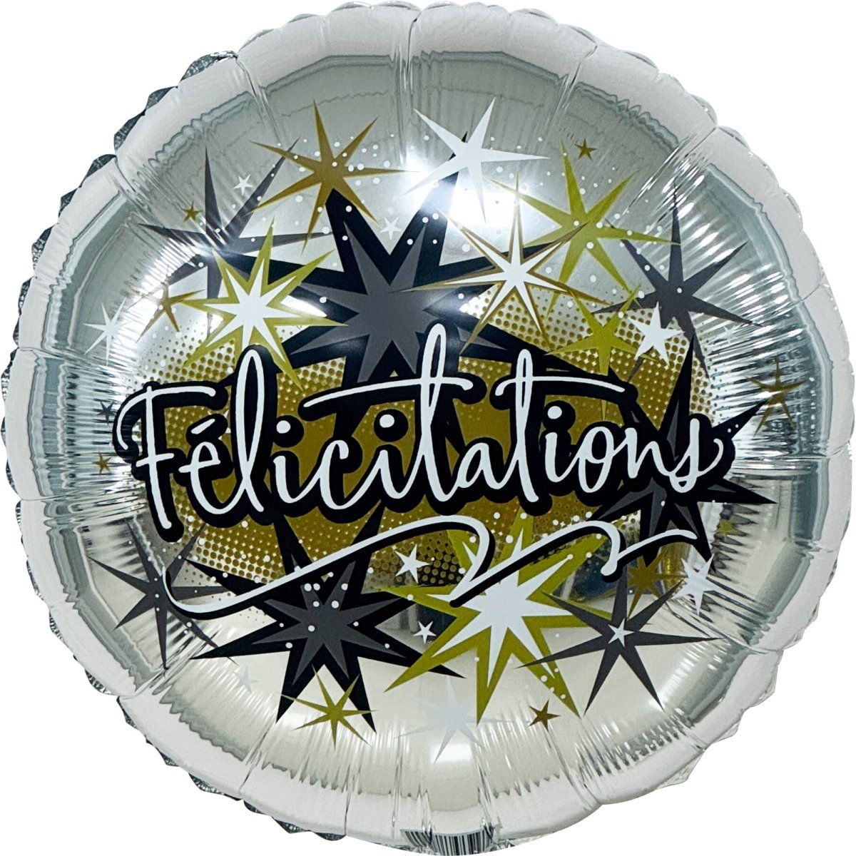 Chic "Félicitations" Round Foil Balloon, Silver, Black and Gold, 18 Inches, 1 Count