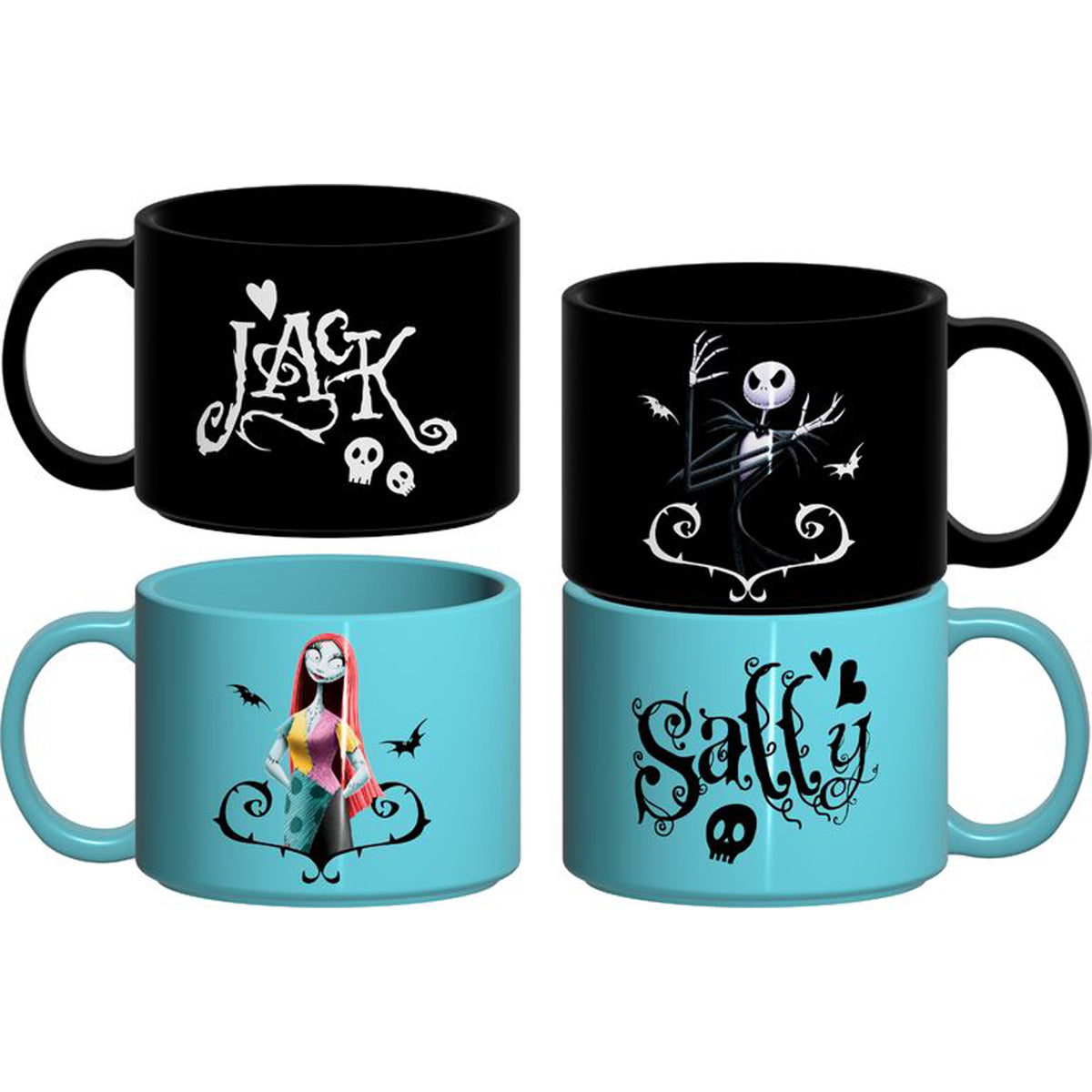 Jack & Sally Stackable Ceramic Mugs, Nightmare Before Christmas, 12 Oz, 2 Count