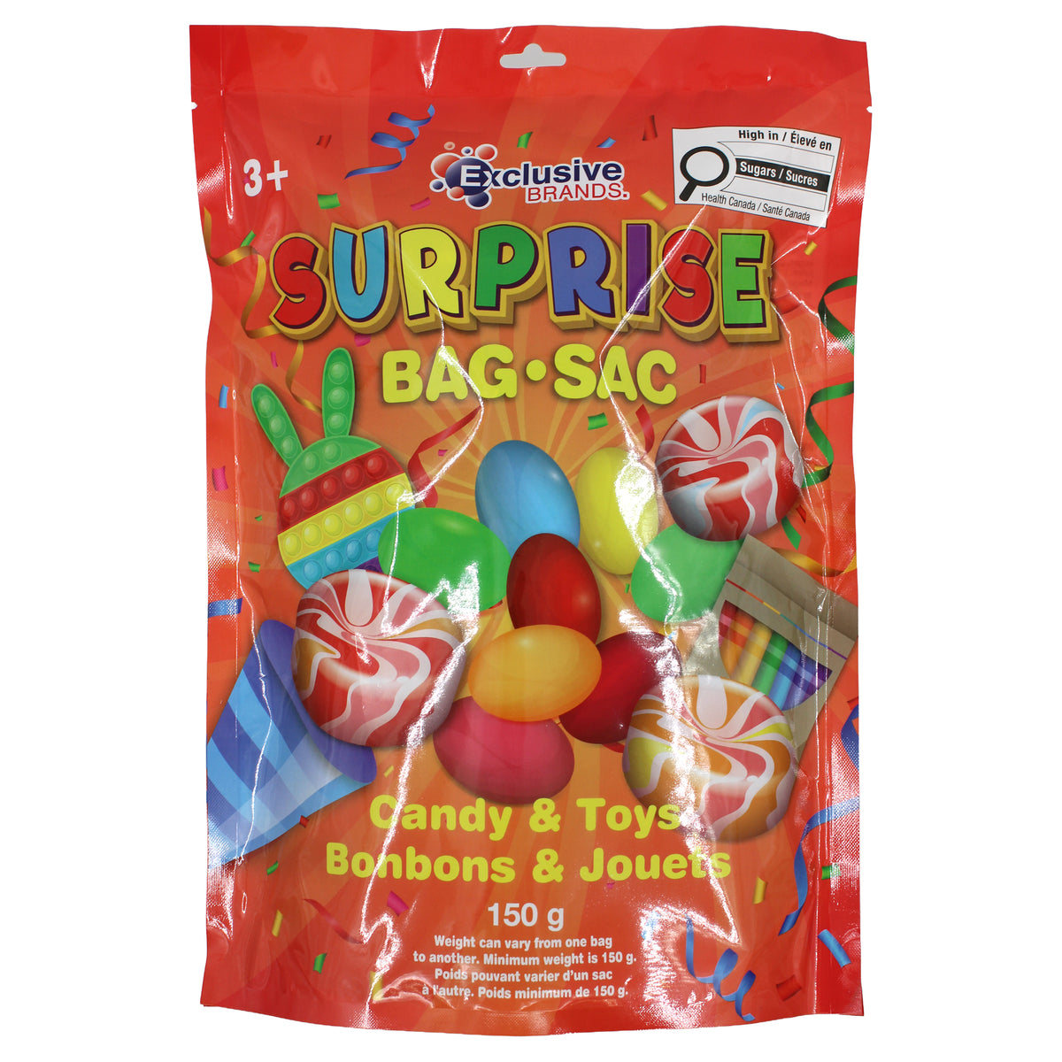 Sac-surprise de bonbons et jouets, Assortiment, 150 g, 1 unité