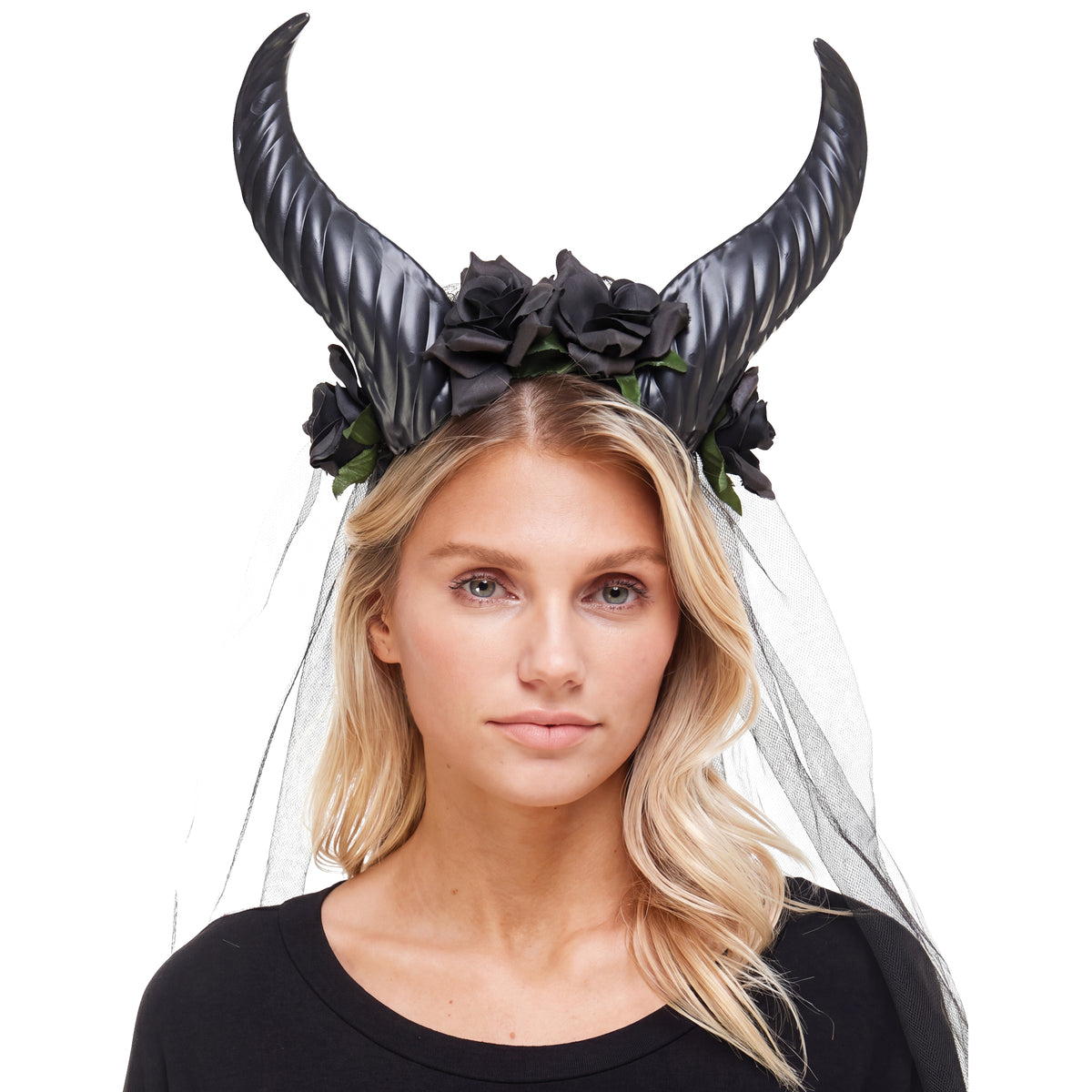 Horn headband with veil for adults