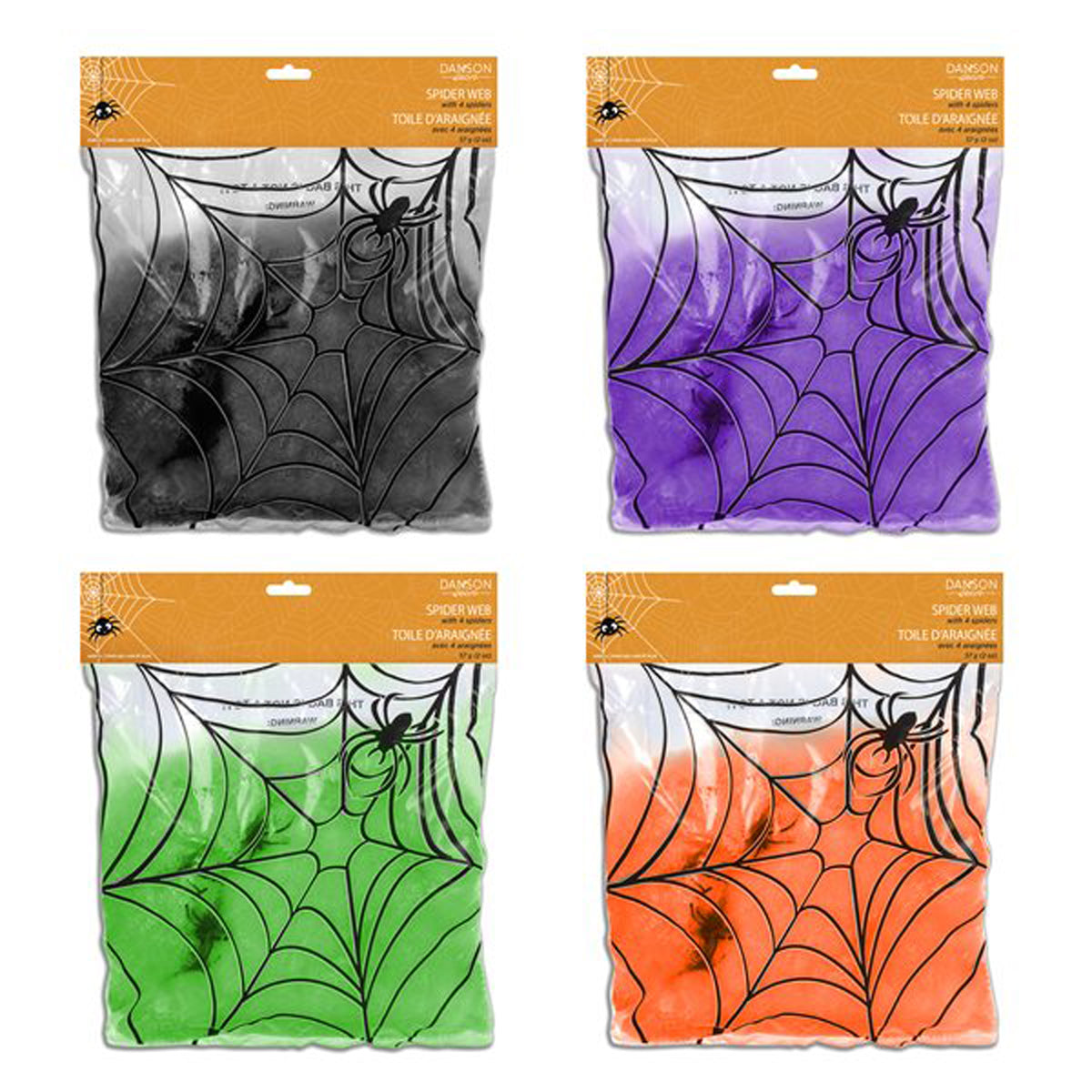 Colourful Spider Web with Black Spiders, Halloween Decoration, Assortment, 1 Count