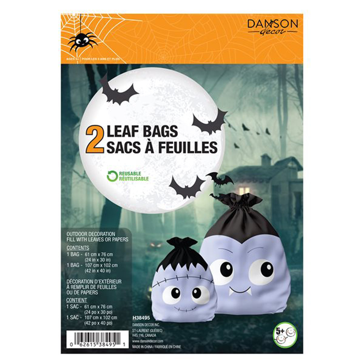 Sacs à feuilles monstres mignons, décoration extérieure d’Halloween, 2 unités