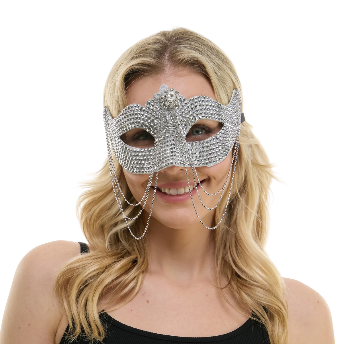 Masque vénitien argent avec chaines, 1 unité