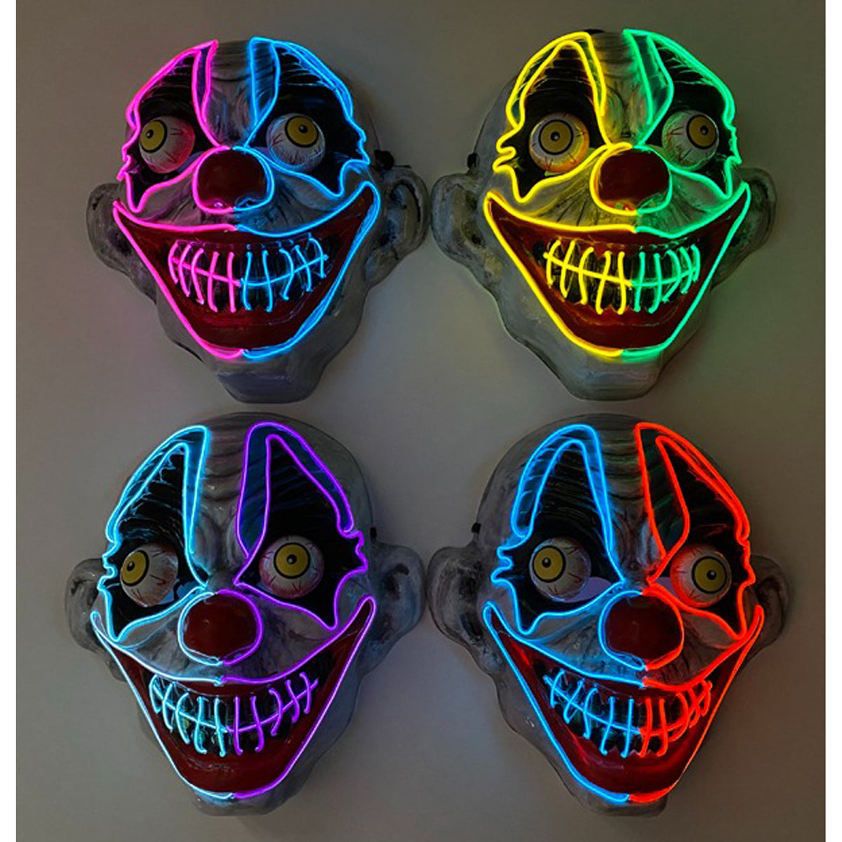 Masque de clown lumineux au néon, Assortiment, 1 unité