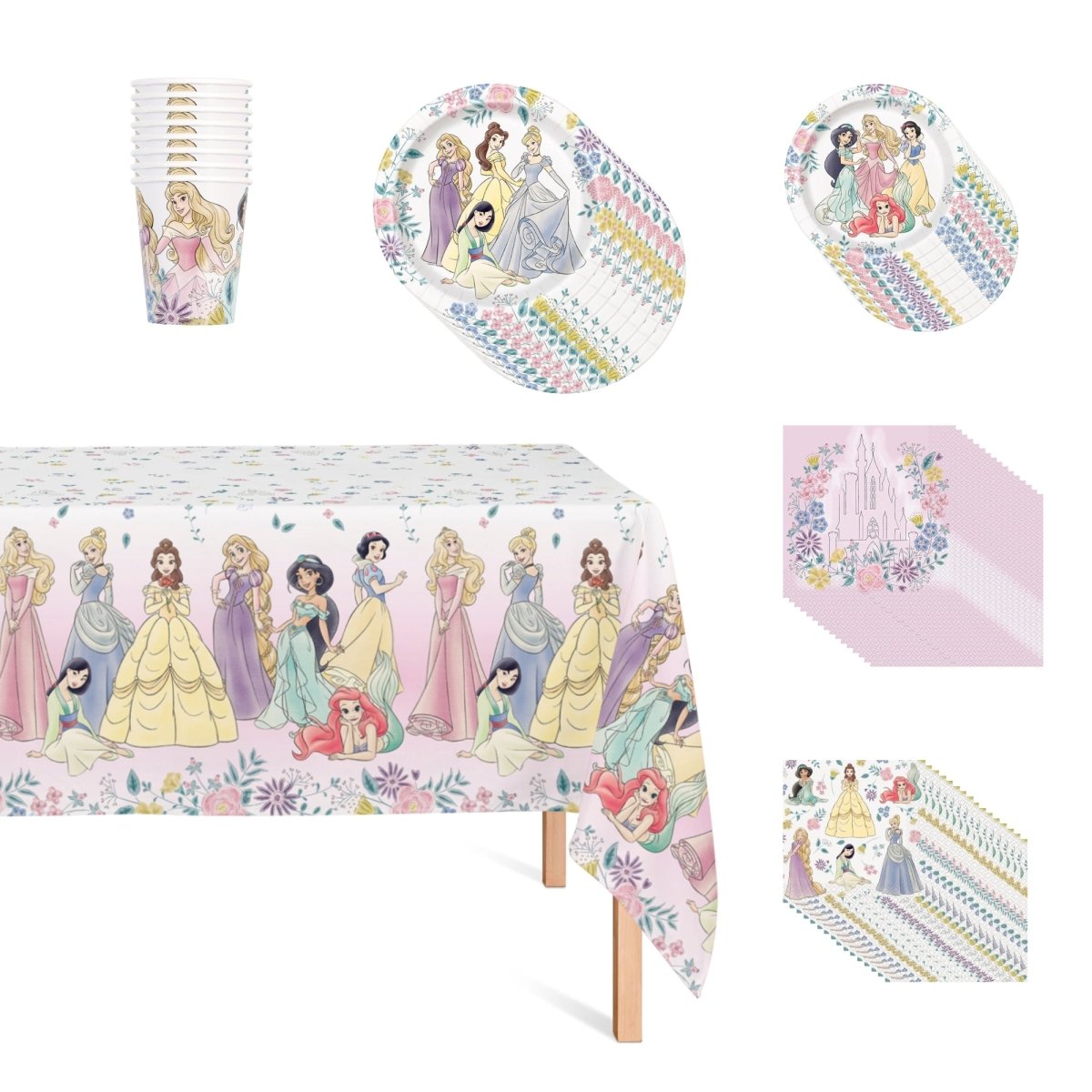 Disney Princesses Basic Tableware Birthday Party Supplies Kit, 8 Guests