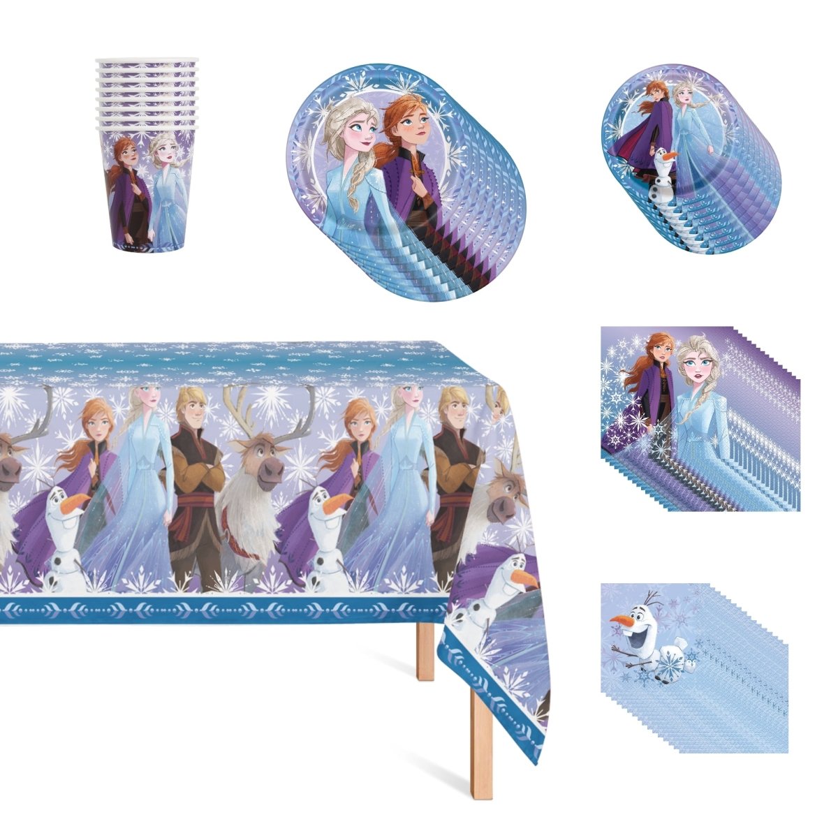 Disney Frozen Basic Tableware Birthday Party Supplies Kit, 8 Guests