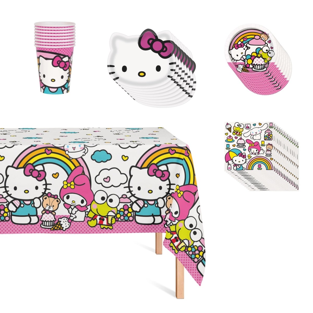 Hello Kitty Basic Tableware Birthday Party Supplies Kit, 8 Guests