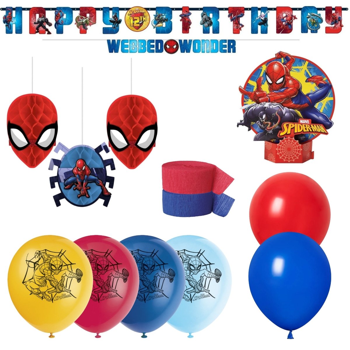 Ensemble de décoration de base pour fête de Spider-Man, 8 Invités