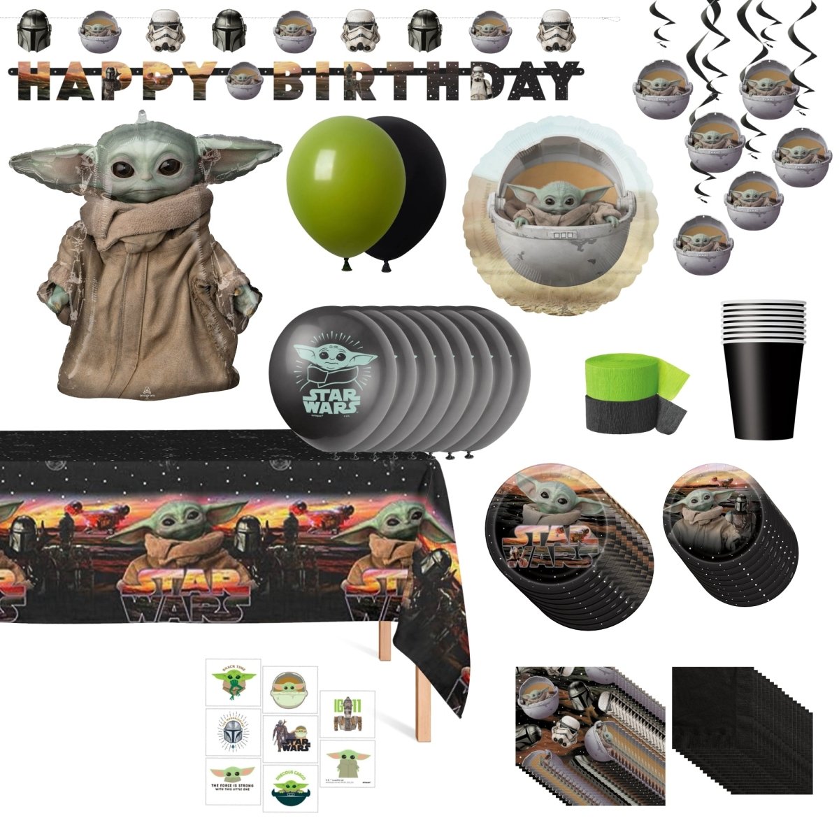 Ensemble de fête d'anniversaire standard de Grogu, Star Wars : Le Mandalorien, 8 Invités