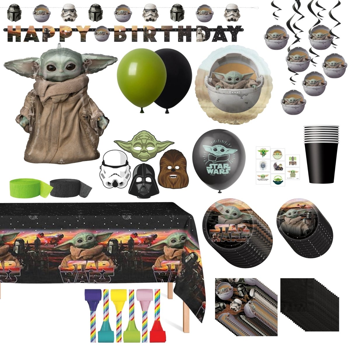 Star Wars The Mandalorian Grogu Ultimate Birthday Party Supplies Kit, 8 Guests