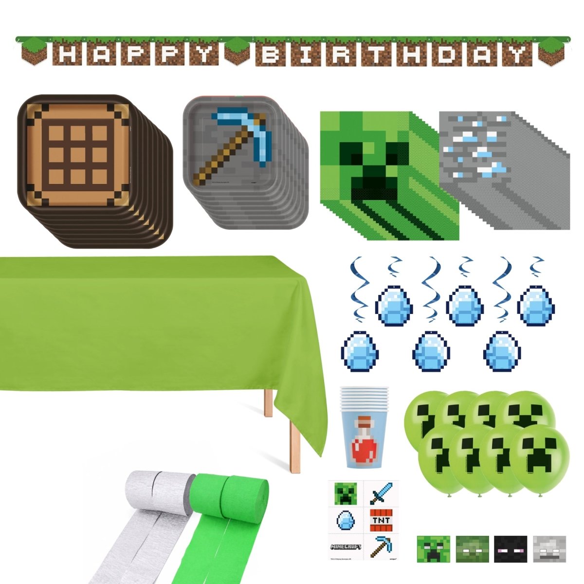 Minecraft Standard Birthday Party Supplies Kit, 8 Guests