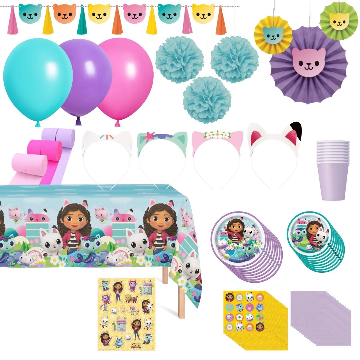 Gabby's Dollhouse Standard Birthday Party Supplies Kit, 8 Guests