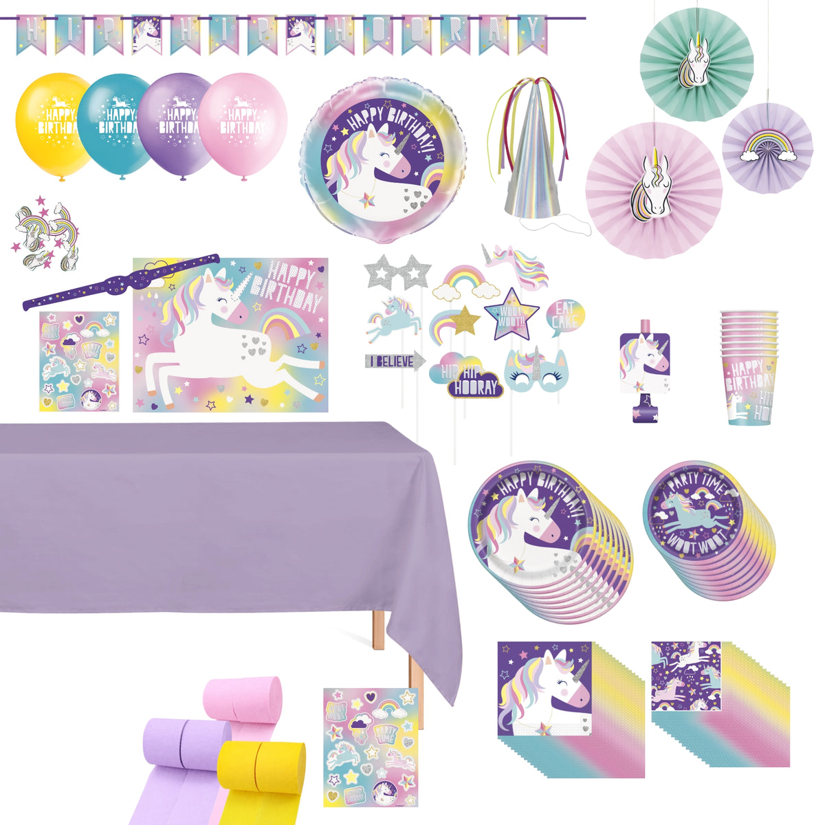 Unicorn Galaxy Standard Birthday Party Supplies Kit, 8 Guests