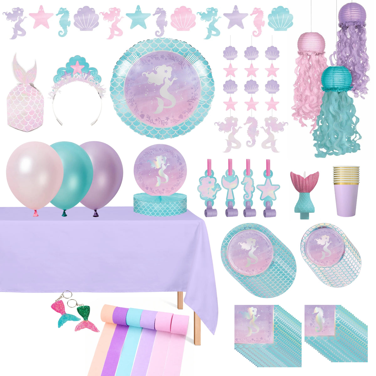 Mermaid Shine Ultimate Birthday Party Supplies Kit, 8 Guests
