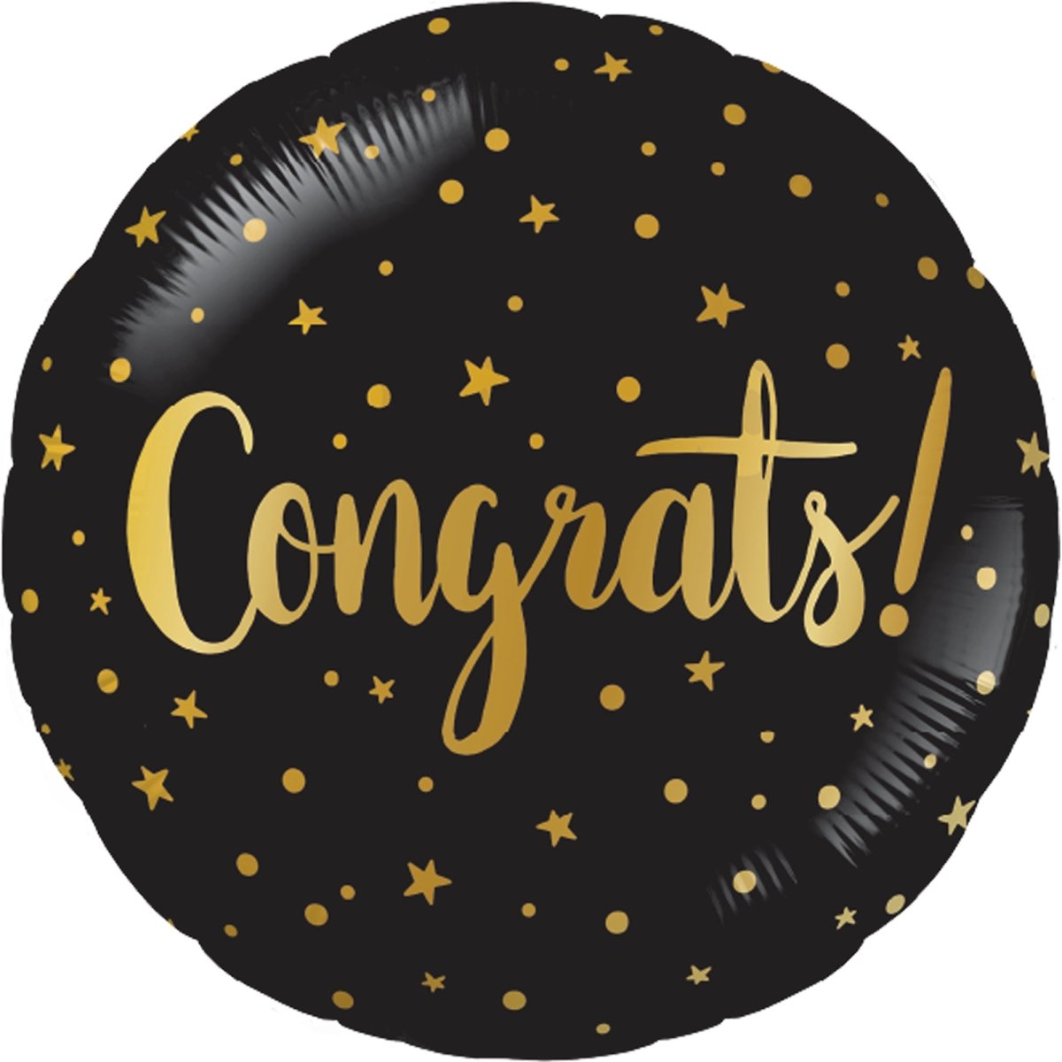 Ballon mylar rond noir 'Congrats!' avec confettis dorés, 18 pouces, 1 unité