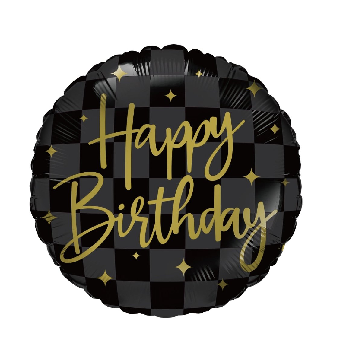 Ballon mylar rond à carreaux noirs 'Happy Birthday', 18 pouces, 1 unité