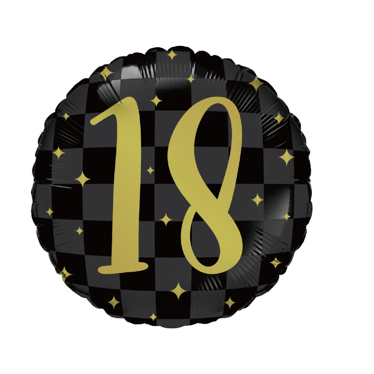 Ballon mylar rond 18e anniversaire à carreaux noirs, 18 pouces, 1 unité