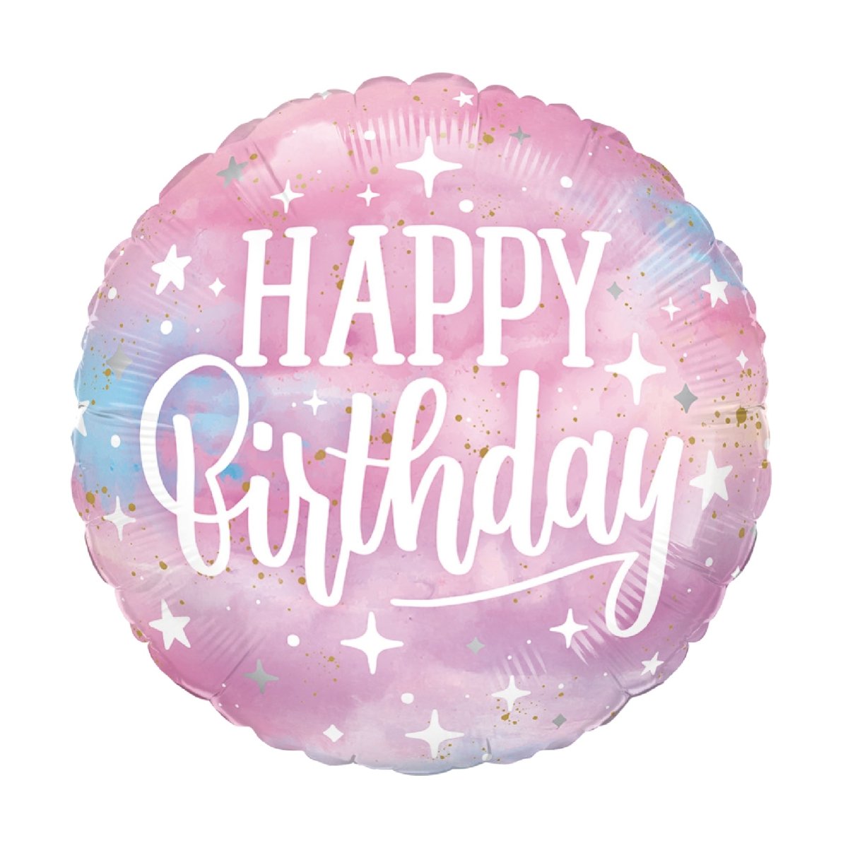 Ballon mylar rond 'Happy Birthday' galaxie rose et pastel, 18 pouces, 1 unité