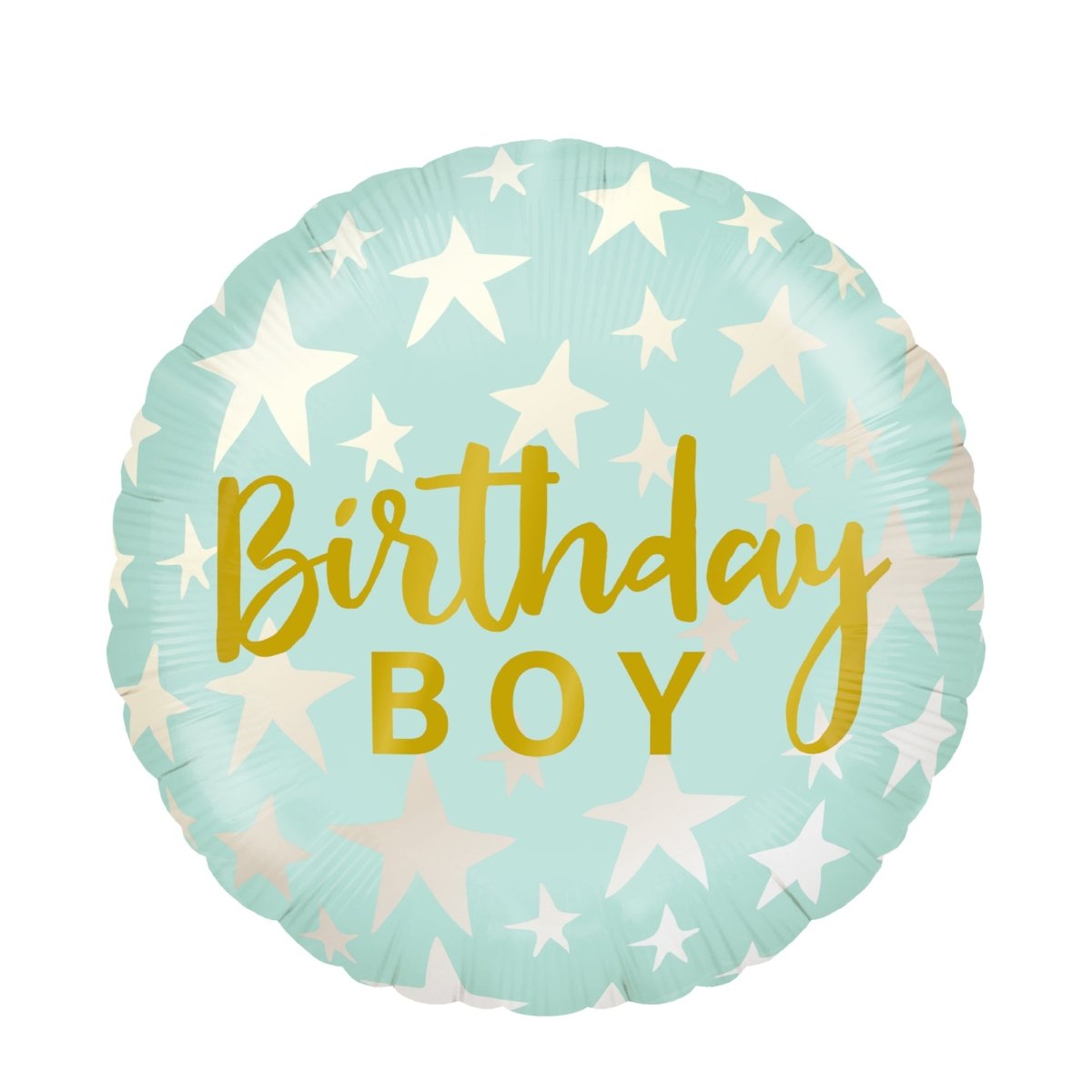 Ballon mylar rond bleu pâle 'Birthday Boy' avec étoiles, 18 pouces, 1 unité